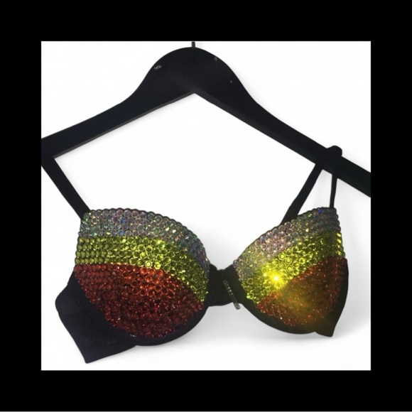 Fire Stripe Crystal Rhinestone Red Yellow & Orange Glam Bling  Bra Top New - Picture 1 of 9